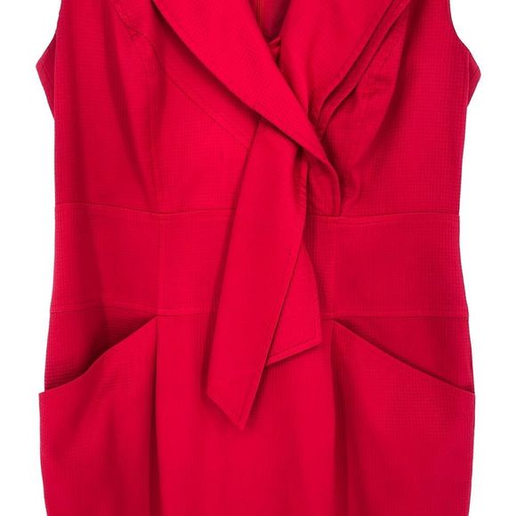 Escada Red Sleeveless Collared Dress with Sash and Pockets size 42/US Large - Picture 5 of 16